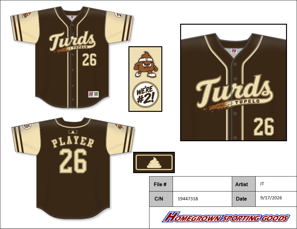 Official Tupelo Turds jersey